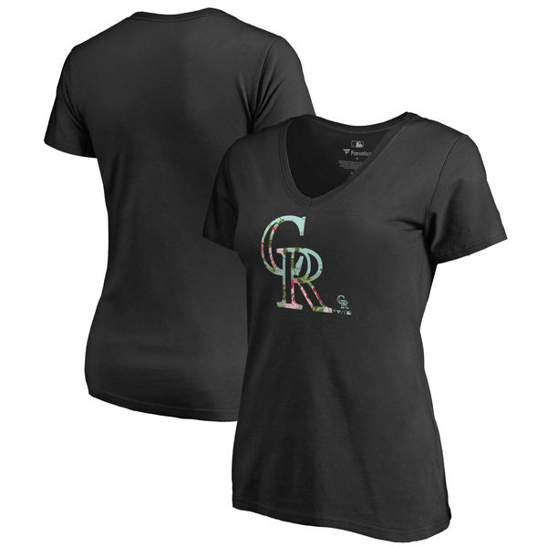 2020 MLB Colorado Rockies Fanatics Branded Women Lovely Plus Size VNeck TShirt  Black